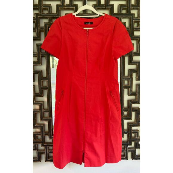 Lafayette 148 Orange Red Cotton Poplin Zip Dress ~ Easy Chic Day Style ~ Sz 10 - Picture 6 of 11